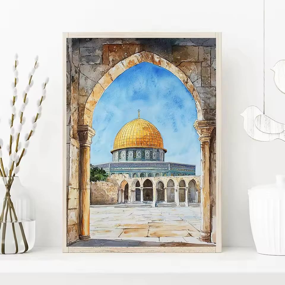 Al-Aqsa Mosque Kaaba Islamic Canvas Poster Watercolors Decorative Painting